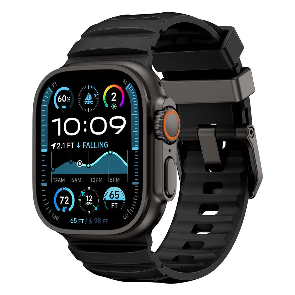 Watch Band For Apple Watch Ultra 3 2 1 49mm / Series 11 10 46mm / 9 8 7 45mm / SE3 SE2 SE 6 5 4 44mm / 3 2 1 42mm Quick Release Buckle Silicone Strap - Black - 2