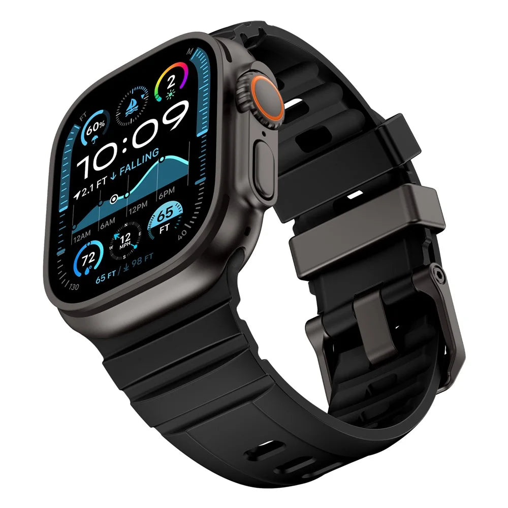 Watch Band For Apple Watch Ultra 3 2 1 49mm / Series 11 10 46mm / 9 8 7 45mm / SE3 SE2 SE 6 5 4 44mm / 3 2 1 42mm Quick Release Buckle Silicone Strap - Black - 6