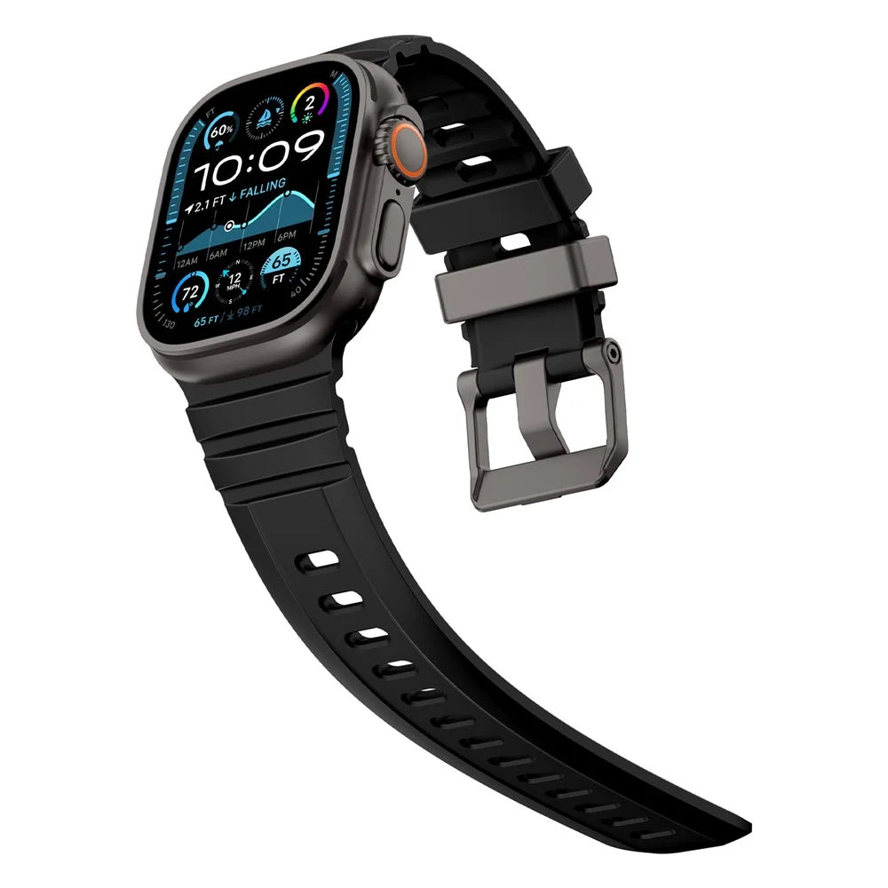 Watch Band For Apple Watch Ultra 3 2 1 49mm / Series 11 10 46mm / 9 8 7 45mm / SE3 SE2 SE 6 5 4 44mm / 3 2 1 42mm Quick Release Buckle Silicone Strap - Black - 7