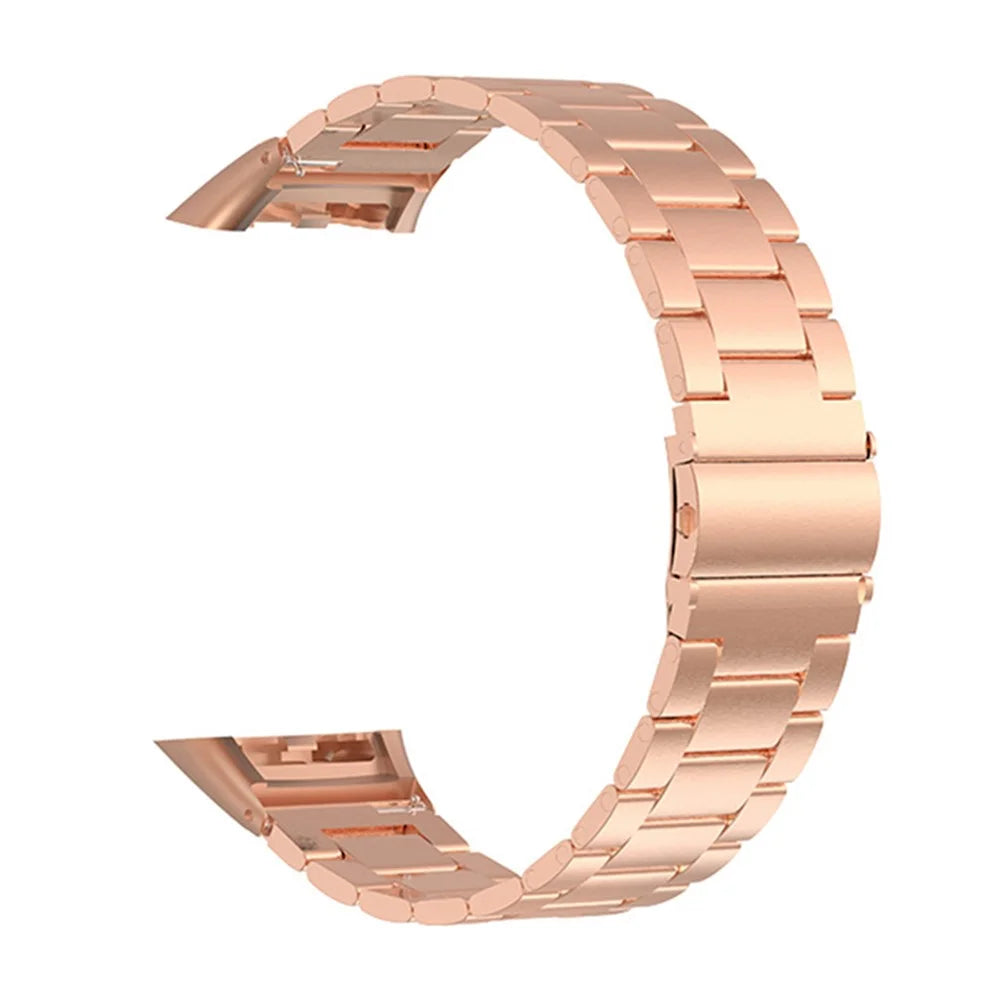 For Honor Band 6 / Huawei Band 6 Bracelet Stainless Steel 3 Beads Watch Band - Rose Gold - 1