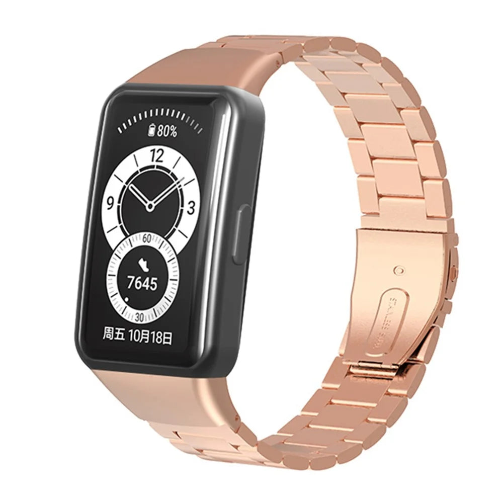 For Honor Band 6 / Huawei Band 6 Bracelet Stainless Steel 3 Beads Watch Band - Rose Gold - 2