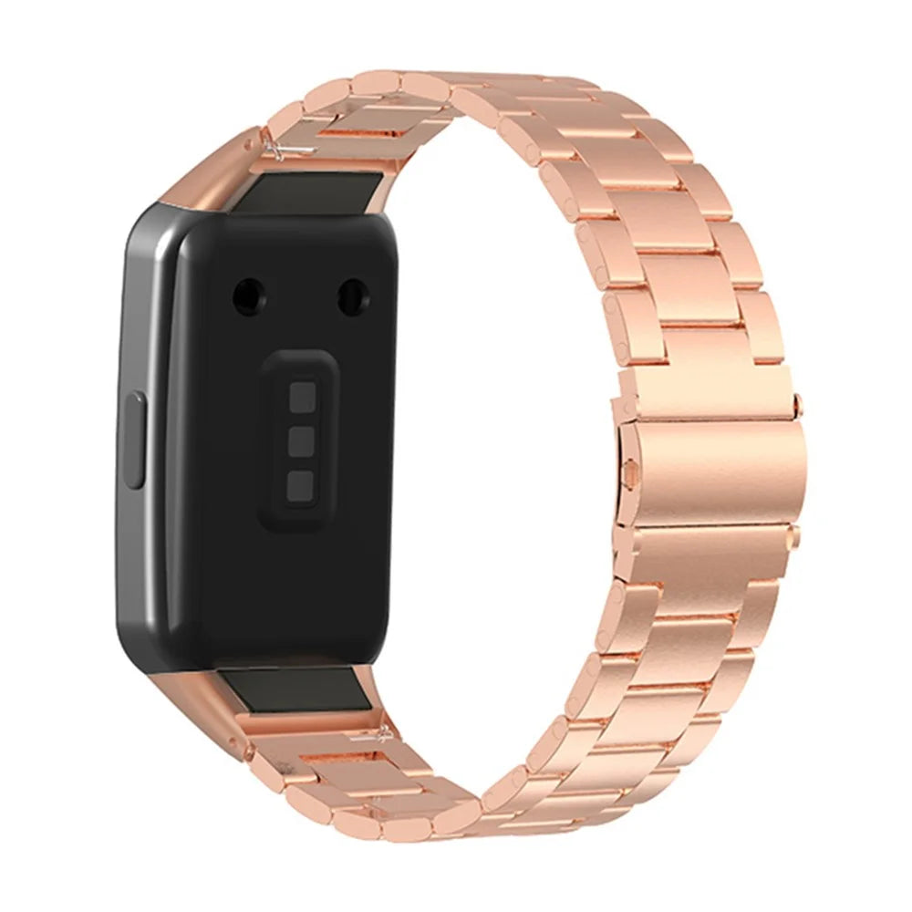 For Honor Band 6 / Huawei Band 6 Bracelet Stainless Steel 3 Beads Watch Band - Rose Gold - 3