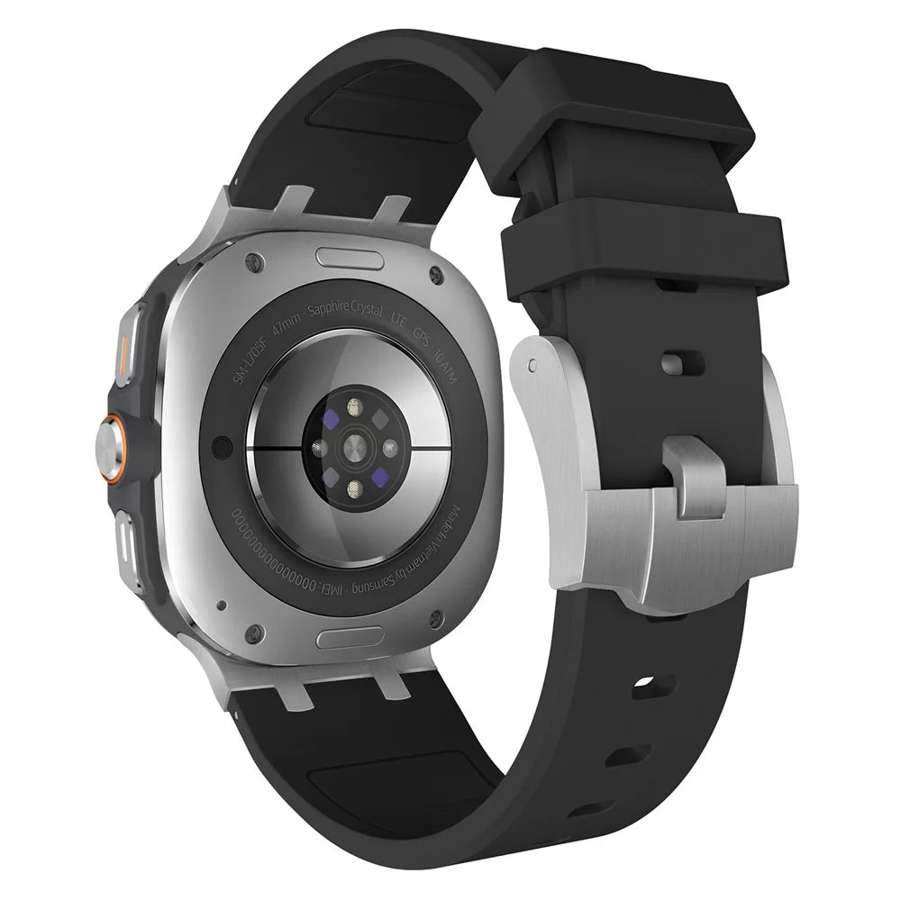 Watch Band For Samsung Galaxy Watch8 44mm  /  40mm  /  Watch8 Classic 46mm Integrated Stainless Steel Buckle Silicone Strap - Silver  /  Black - 1