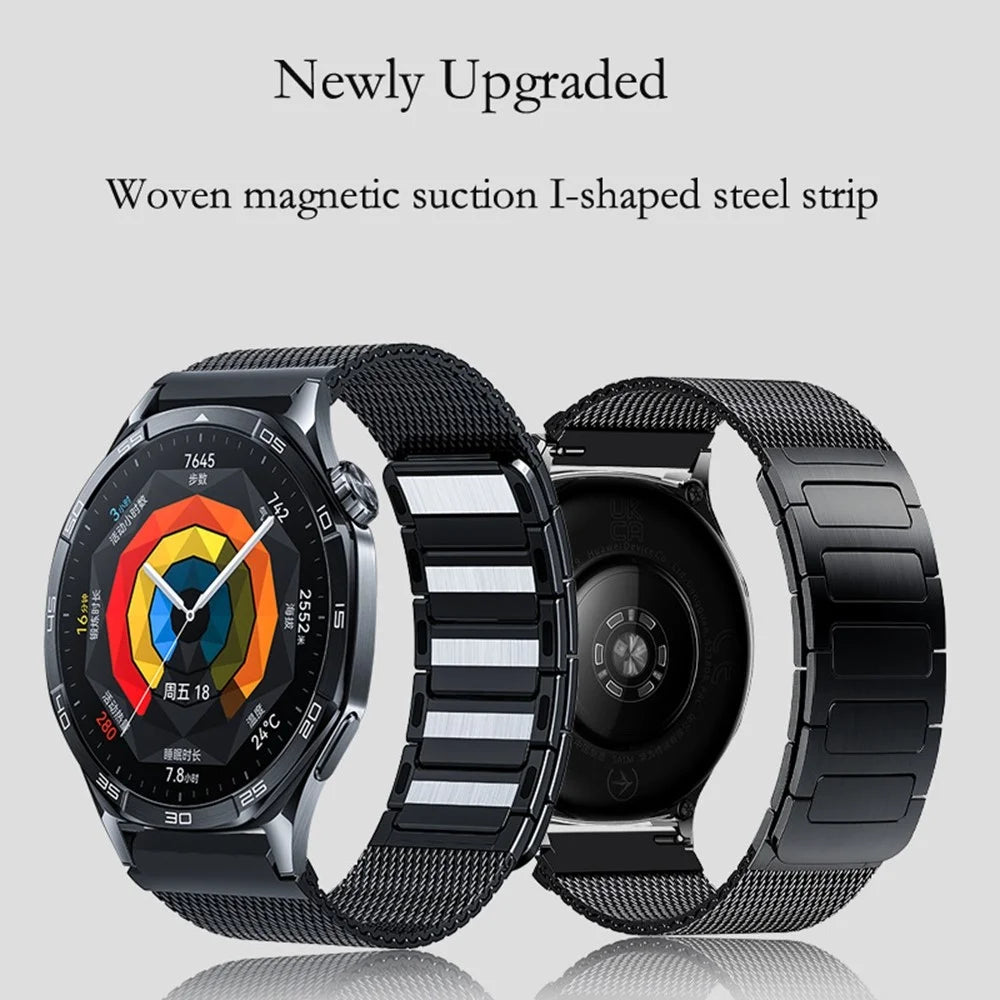 22mm Watch Band For Huawei Watch GT 5 Pro 46mm  /  GT 5 46mm  /  GT 4 46mm Braided I-Type Stainless Steel Magnetic Strap - Titanium Gold - 6