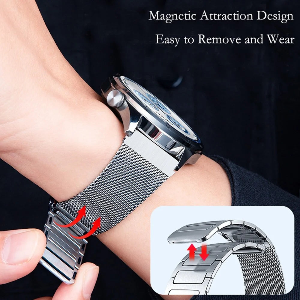 20mm Watch Band For Samsung Galaxy Watch7 44mm  /  40mm  /  Watch6 44mm  /  40mm Braided I-Type Stainless Steel Magnetic Strap - Titanium Gold - 3