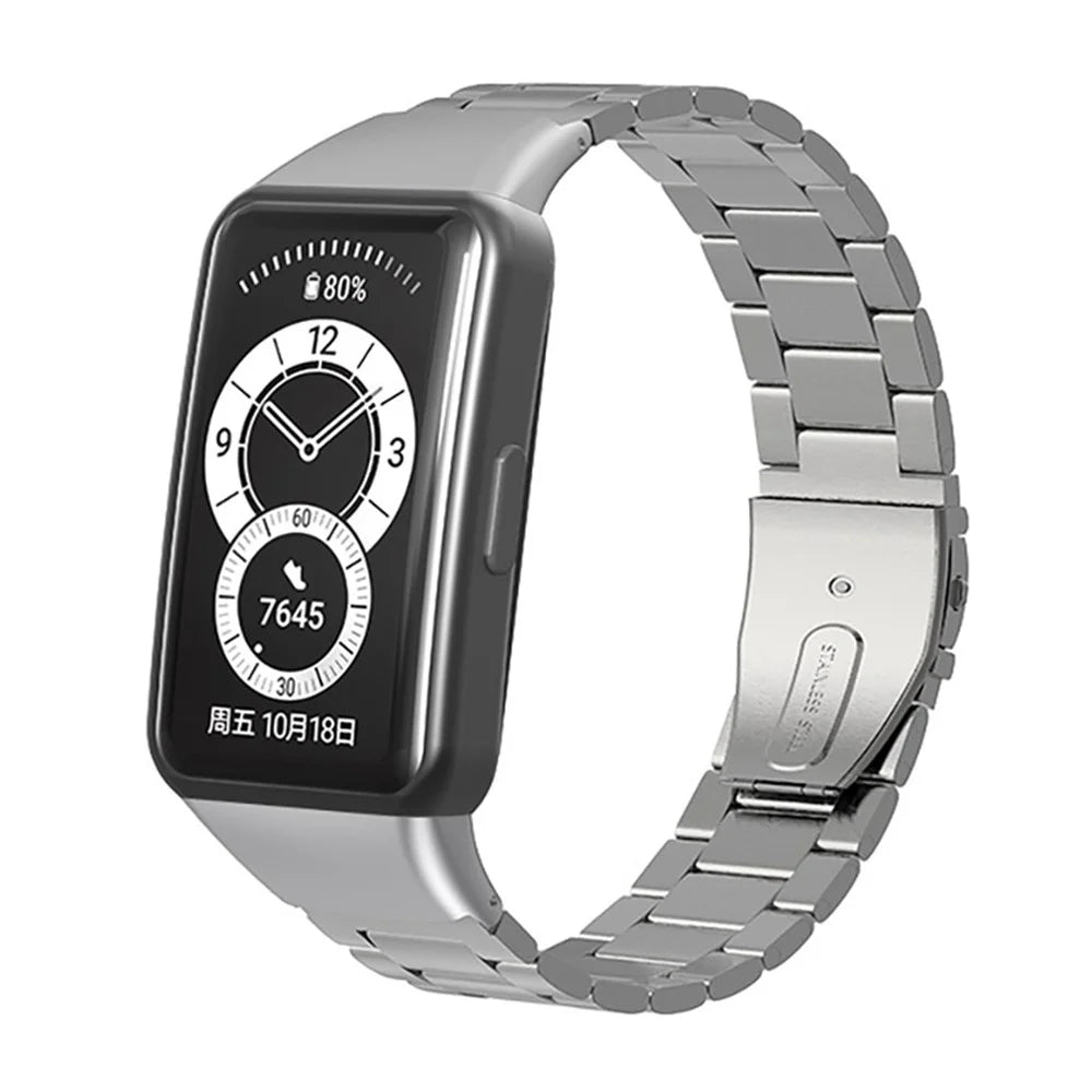 Replacement Watch Band Stainless Steel Three Beads Solid Watchband for Huawei Honor 6 / Huawei Band 6 - Silver - 2
