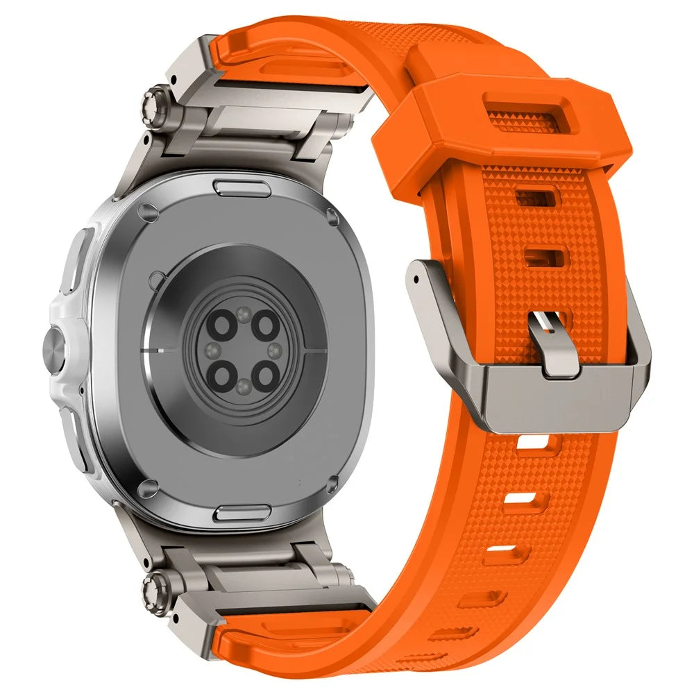Silicone Watch Band for Samsung Galaxy Watch8 44mm / 40mm / Watch8 Classic 46mm Adjustable Strap with Titanium Color Metal Connector - Orange - 1