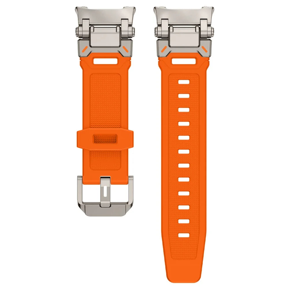 Silicone Watch Band for Samsung Galaxy Watch8 44mm / 40mm / Watch8 Classic 46mm Adjustable Strap with Titanium Color Metal Connector - Orange - 2
