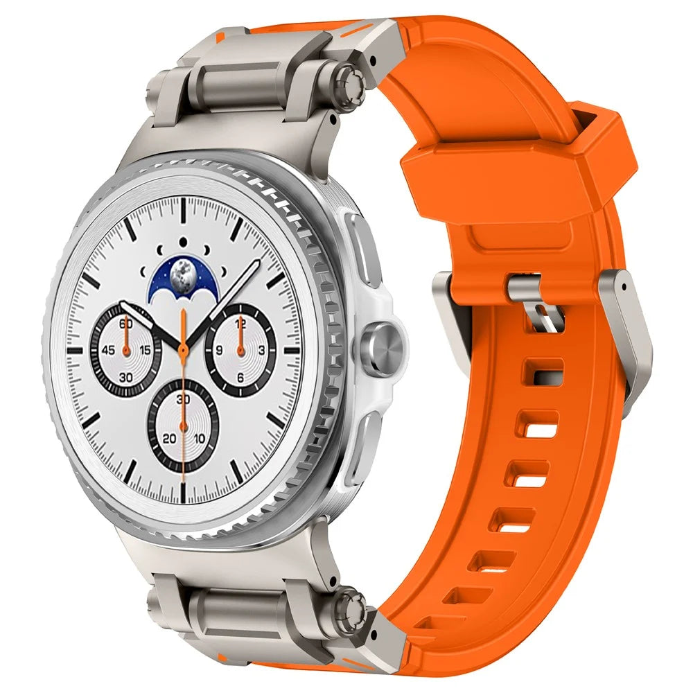 Silicone Watch Band for Samsung Galaxy Watch8 44mm / 40mm / Watch8 Classic 46mm Adjustable Strap with Titanium Color Metal Connector - Orange - 3