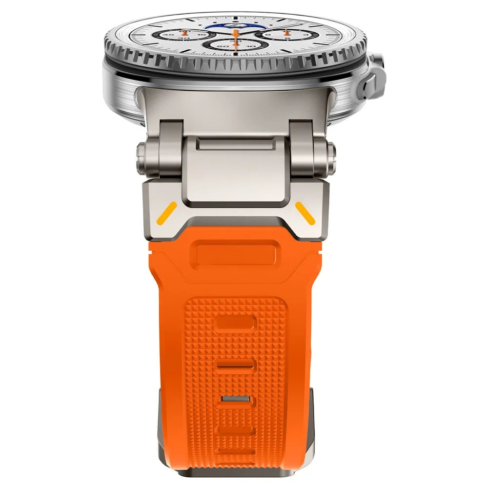 Silicone Watch Band for Samsung Galaxy Watch8 44mm / 40mm / Watch8 Classic 46mm Adjustable Strap with Titanium Color Metal Connector - Orange - 4