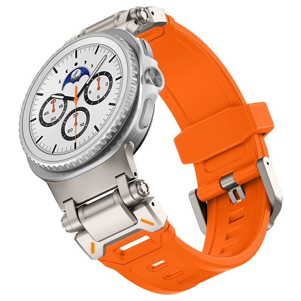 Silicone Watch Band for Samsung Galaxy Watch8 44mm / 40mm / Watch8 Classic 46mm Adjustable Strap with Titanium Color Metal Connector - Orange - 7
