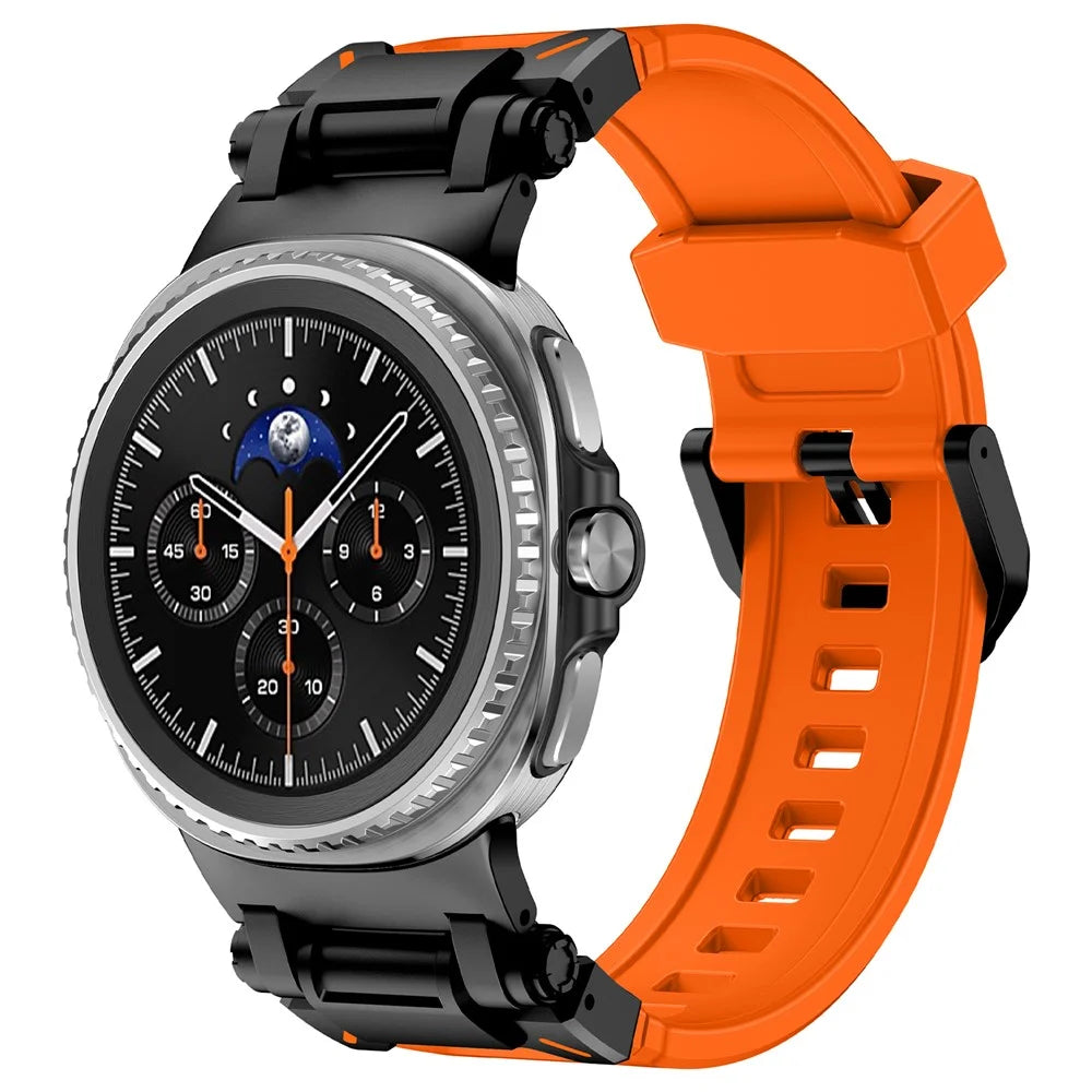 Silicone Watch Band for Samsung Galaxy Watch8 44mm / 40mm / Watch8 Classic 46mm Adjustable Strap with Black Metal Connector - Orange - 2