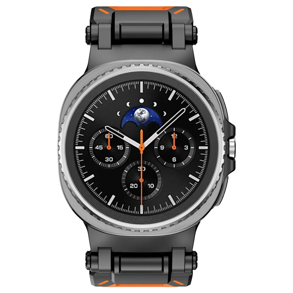 Silicone Watch Band for Samsung Galaxy Watch8 44mm / 40mm / Watch8 Classic 46mm Adjustable Strap with Black Metal Connector - Orange - 5