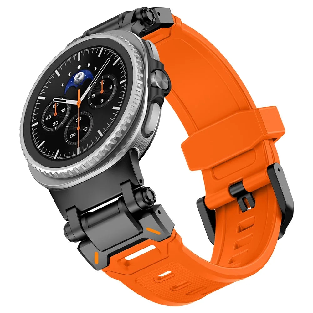 Silicone Watch Band for Samsung Galaxy Watch8 44mm / 40mm / Watch8 Classic 46mm Adjustable Strap with Black Metal Connector - Orange - 6