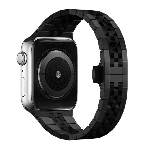 Stainless Steel Strap for Apple Watch Ultra 3 2 1 49mm / Series 11 10 46mm / 9 8 7 45mm / SE3 SE2 SE 6 5 4 44mm / 3 2 1 42mm Butterfly Buckle Watch Band - Black - 1