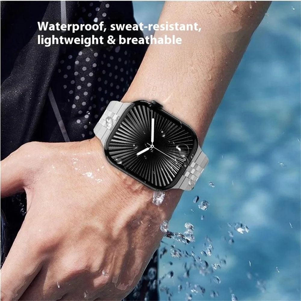 Stainless Steel Strap for Apple Watch Ultra 3 2 1 49mm / Series 11 10 46mm / 9 8 7 45mm / SE3 SE2 SE 6 5 4 44mm / 3 2 1 42mm Butterfly Buckle Watch Band - Black - 7