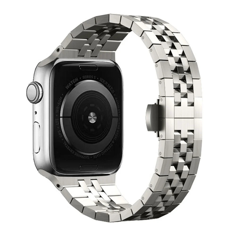 Stainless Steel Strap for Apple Watch Series 11 10 42mm / 9 8 7 41mm / SE3 SE2 SE 6 5 4 40mm / 3 2 1 38mm Butterfly Buckle Watch Band - Titanium - 1