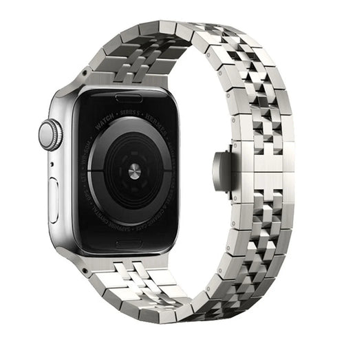 Stainless Steel Strap for Apple Watch Series 11 10 42mm / 9 8 7 41mm / SE3 SE2 SE 6 5 4 40mm / 3 2 1 38mm Butterfly Buckle Watch Band - Titanium - 1
