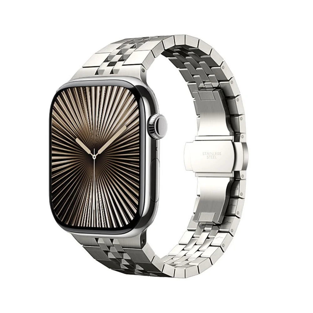 Stainless Steel Strap for Apple Watch Series 11 10 42mm / 9 8 7 41mm / SE3 SE2 SE 6 5 4 40mm / 3 2 1 38mm Butterfly Buckle Watch Band - Titanium - 2