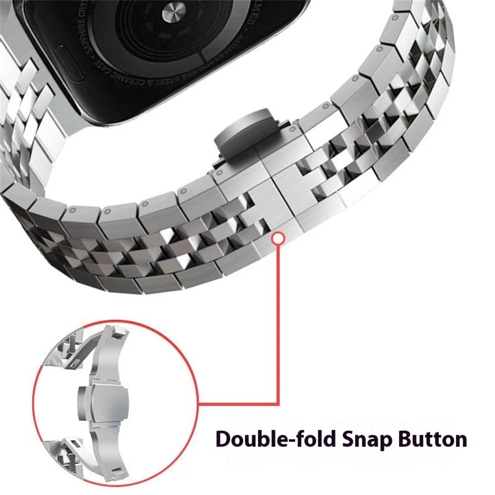 Stainless Steel Strap for Apple Watch Series 11 10 42mm / 9 8 7 41mm / SE3 SE2 SE 6 5 4 40mm / 3 2 1 38mm Butterfly Buckle Watch Band - Titanium - 5