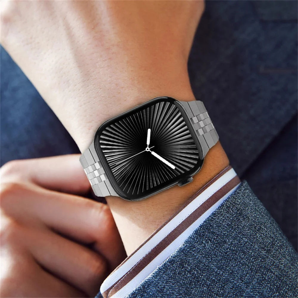 Stainless Steel Strap for Apple Watch Series 11 10 42mm / 9 8 7 41mm / SE3 SE2 SE 6 5 4 40mm / 3 2 1 38mm Butterfly Buckle Watch Band - Titanium - 6