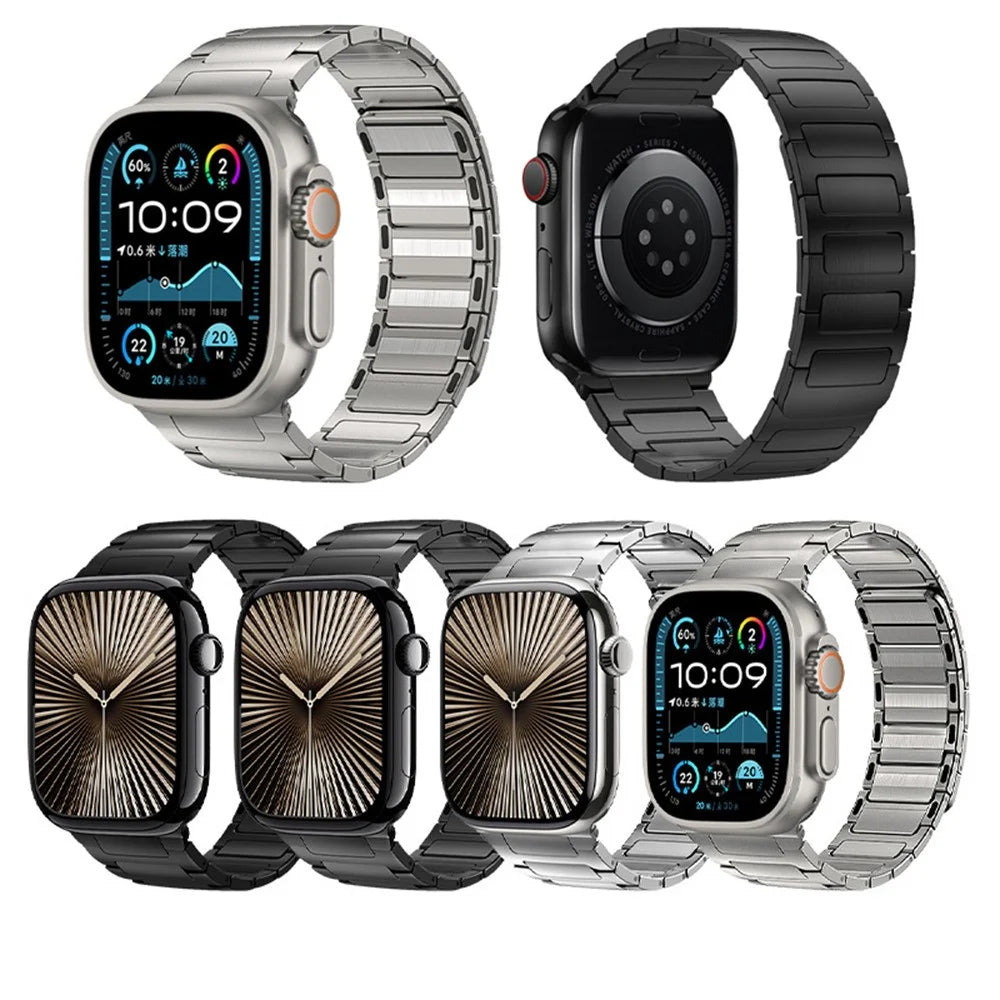 Watch Band for Apple Watch Series 10 Ultra 9 8 7 SE 6 5 4 3 2 1 46mm 49mm 45mm 44mm 42mm Stainless Steel Wrist Strap - Black - 7