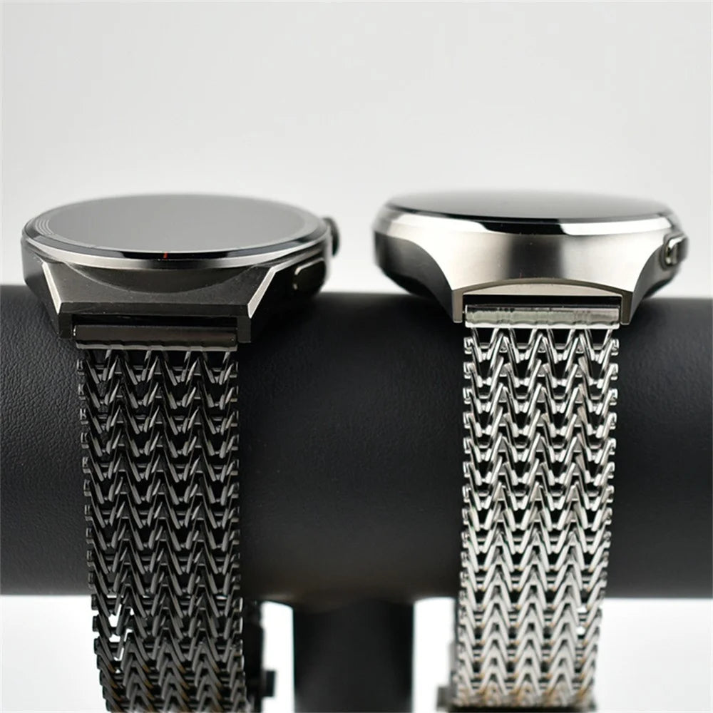For Huawei Watch GT 5 46mm V Shape Mesh Band 22mm Stainless Steel Magnetic Watch Strap - Black - 3