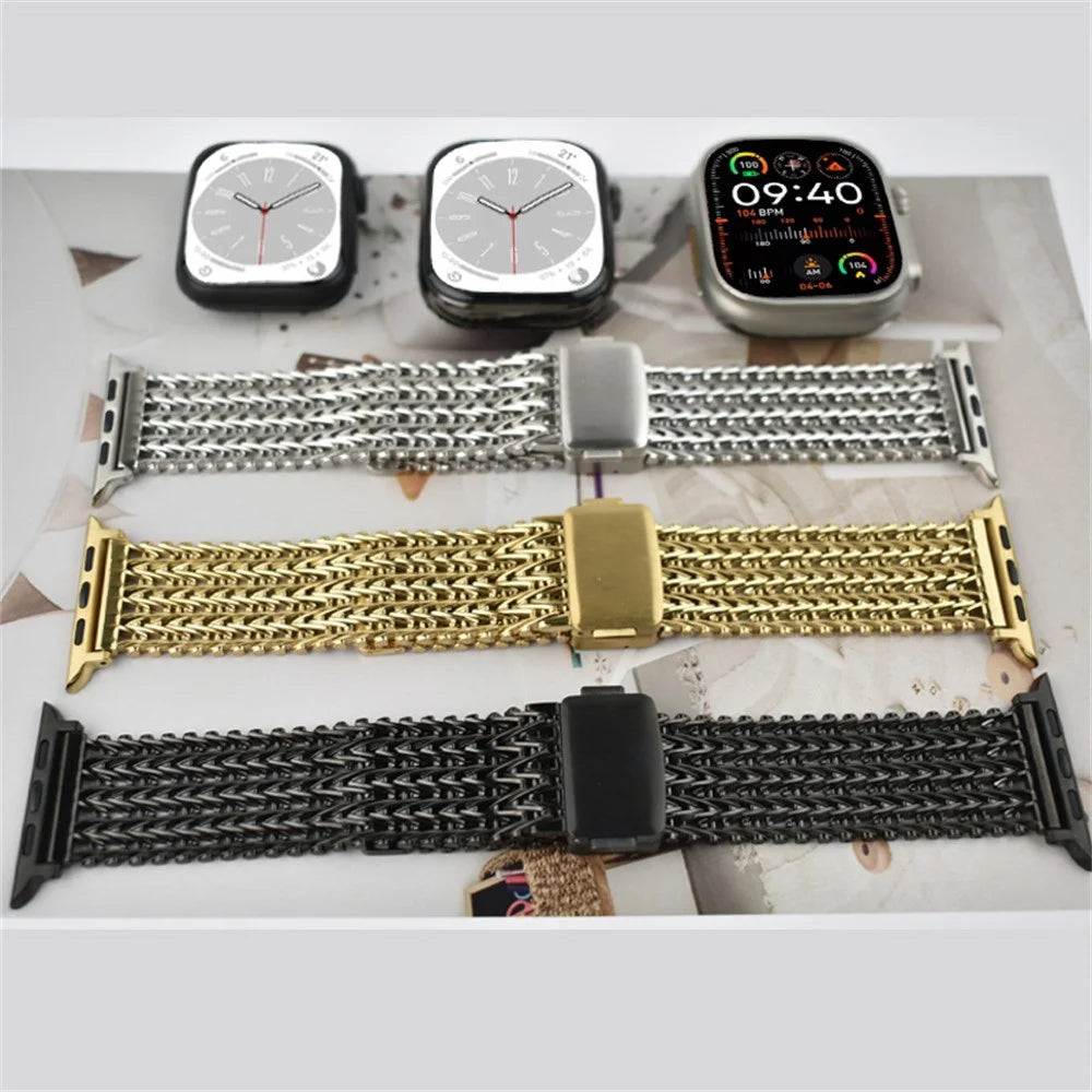 V Shape Mesh Band for Apple Watch Series 11 10 42mm / 9 8 7 41mm / SE3 SE2 SE 6 5 4 40mm / 3 2 1 38mm Stainless Steel Magnetic Watch Strap - Black - 6