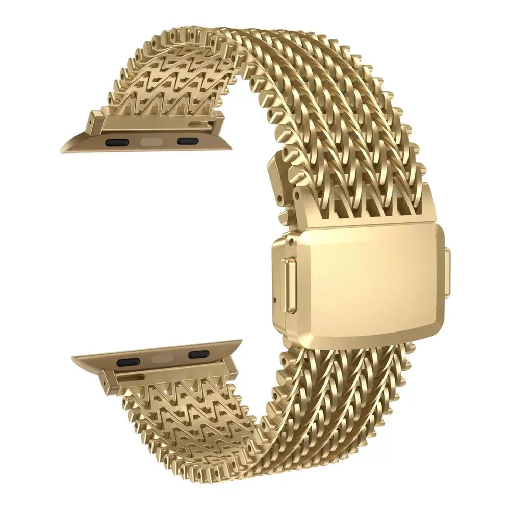 V Shape Mesh Band for Apple Watch Series 10 Ultra 9 8 7 SE 6 5 4 3 2 1 46mm 49mm 45mm 44mm 42mm Stainless Steel Magnetic Watch Strap - Gold - 1
