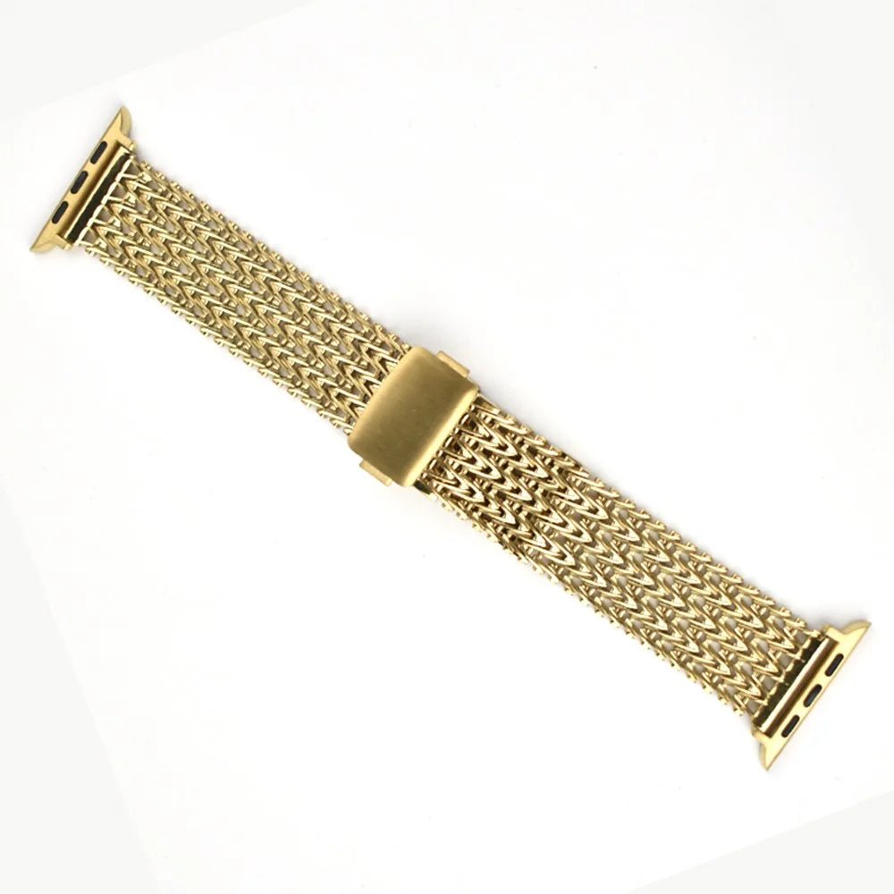 V Shape Mesh Band for Apple Watch Series 10 Ultra 9 8 7 SE 6 5 4 3 2 1 46mm 49mm 45mm 44mm 42mm Stainless Steel Magnetic Watch Strap - Gold - 2