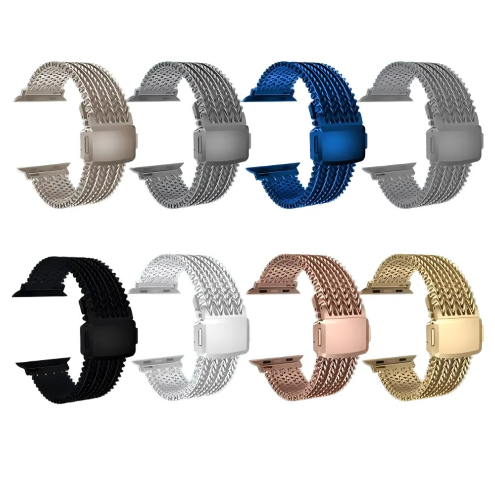 V Shape Mesh Band for Apple Watch Series 10 Ultra 9 8 7 SE 6 5 4 3 2 1 46mm 49mm 45mm 44mm 42mm Stainless Steel Magnetic Watch Strap - Gold - 7