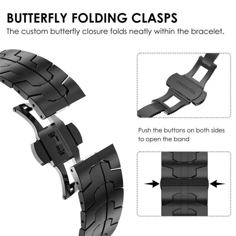 Butterfly Buckle Strap for Samsung Galaxy Watch8 44mm / 40mm / Watch8 Classic 46mm Stainless Steel Watch Band - Black - 6
