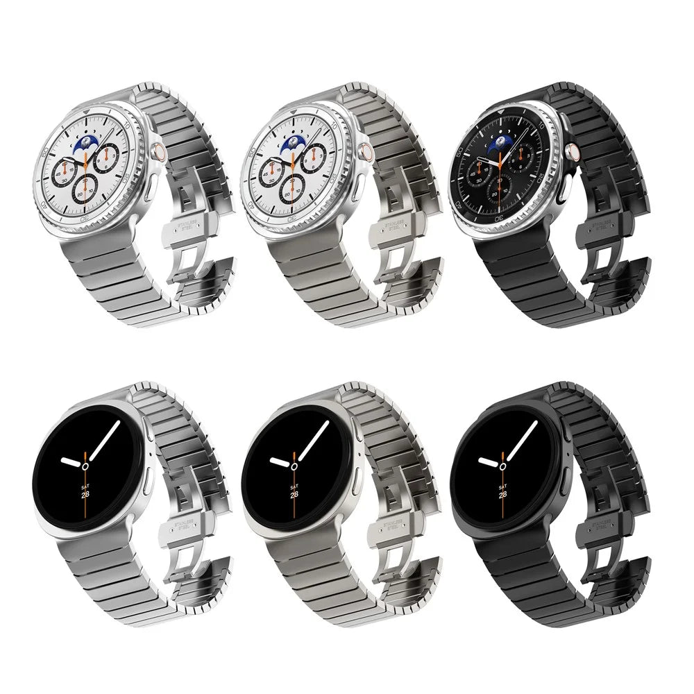 Watch Band for Samsung Galaxy Watch8 44mm / 40mm / Watch8 Classic 46mm 1-Bead Bamboo Link Stainless Steel Strap - Black - 5
