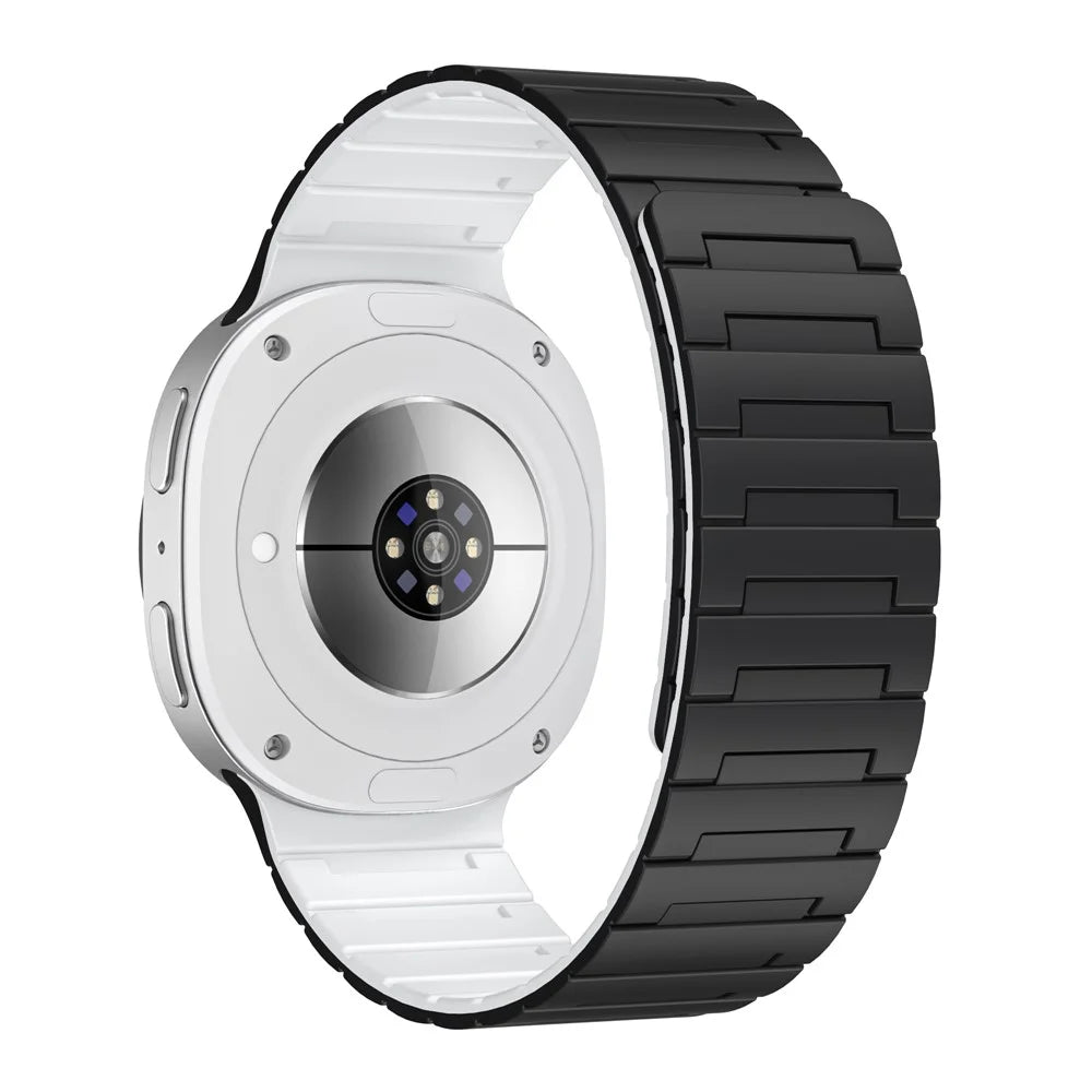 Silicone Strap for Samsung Galaxy Watch8 44mm / 40mm / Watch8 Classic 46mm Magnetic Replacement Watch Band - Black / White - 1