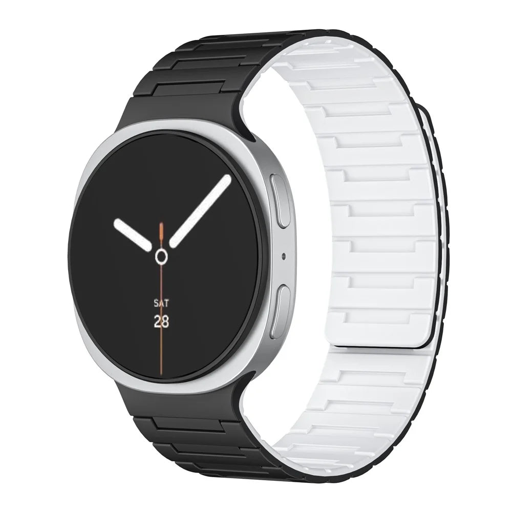 Silicone Strap for Samsung Galaxy Watch8 44mm / 40mm / Watch8 Classic 46mm Magnetic Replacement Watch Band - Black / White - 3