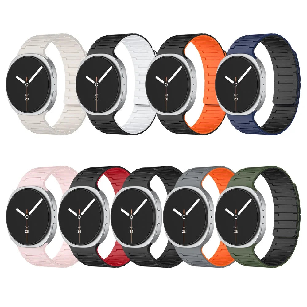 Silicone Strap for Samsung Galaxy Watch8 44mm / 40mm / Watch8 Classic 46mm Magnetic Replacement Watch Band - Black / White - 4