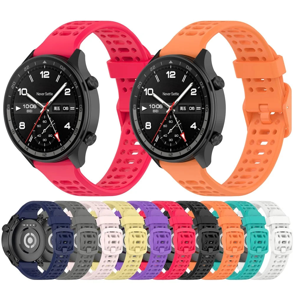 Watch Band for Oppo Watch 4 Pro / OnePlus Watch 2 / 2R / 3 43mm Quick Release Breathable Silicone Strap - Black - 3