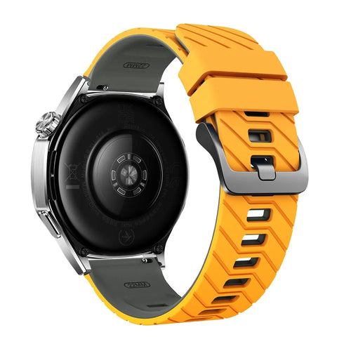 22mm Silicone Strap for Samsung Galaxy Watch3 45mm / Watch 46mm / Huawei Watch GT 5 46mm Dual Color Twill Pattern Watch Band - Yellow / Grey - 1