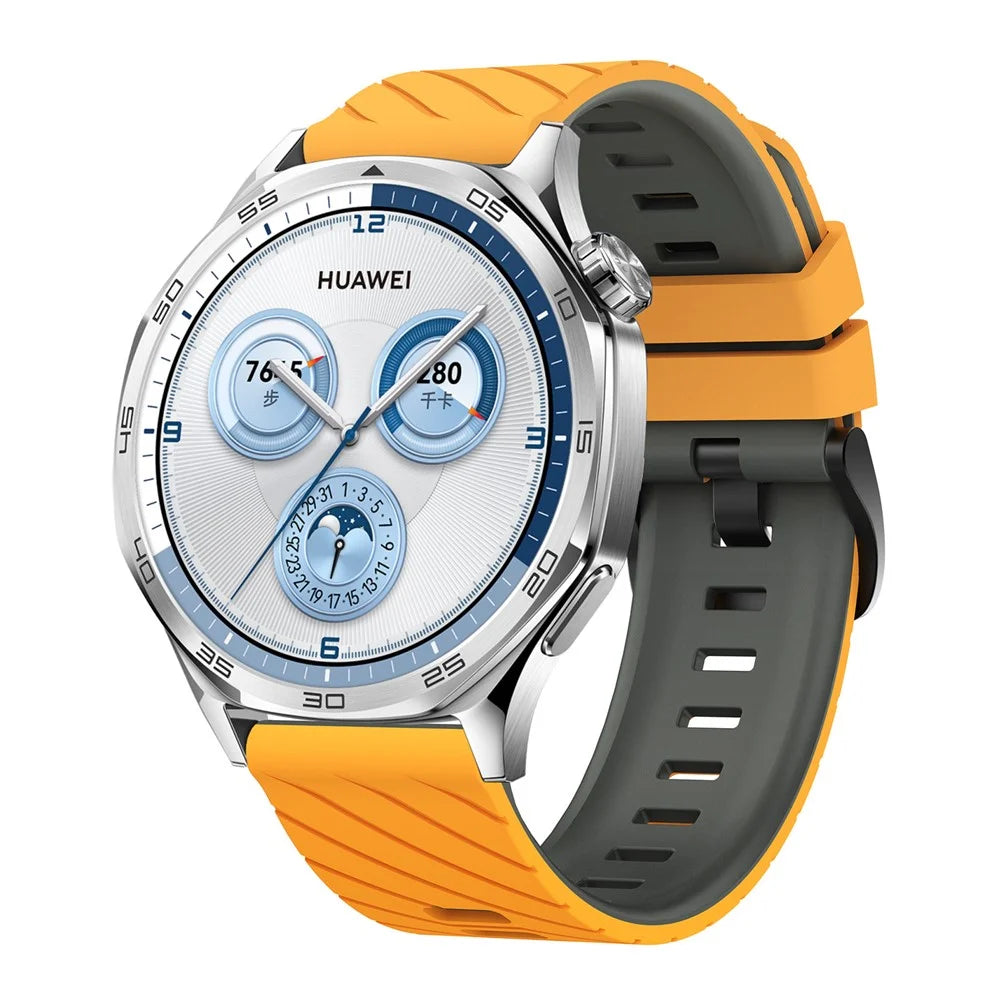 22mm Silicone Strap for Samsung Galaxy Watch3 45mm / Watch 46mm / Huawei Watch GT 5 46mm Dual Color Twill Pattern Watch Band - Yellow / Grey - 3