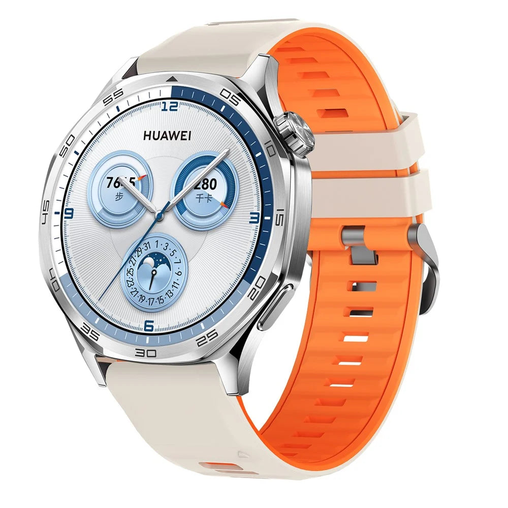 22mm Silicone Strap for Huawei Watch GT 5 46mm  /  5 Pro 46mm  /  Samsung Galaxy Watch3 45mm Dual Color Soft Adjustable Watch Band - Starlight  /  Orange - 2