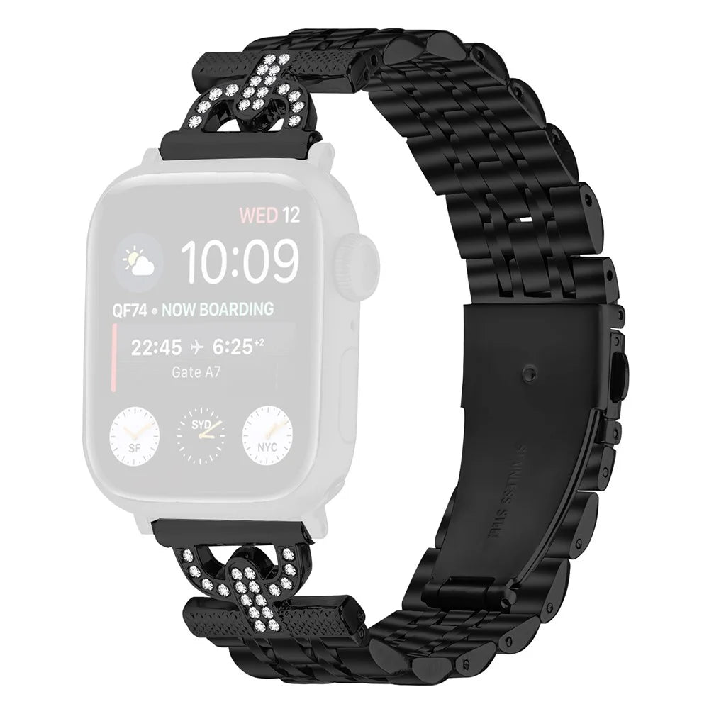 Watch Band for Apple Watch Ultra 3 2 1 49mm / Series 11 10 46mm / 9 8 7 45mm / SE3 SE2 SE 6 5 4 44mm / 3 2 1 42mm Stainless Steel Colored Watch Strap - Black - 1