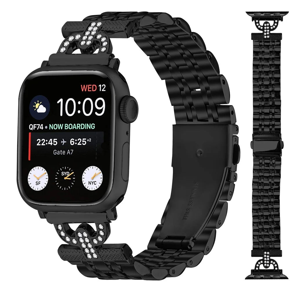 Watch Band for Apple Watch Ultra 3 2 1 49mm / Series 11 10 46mm / 9 8 7 45mm / SE3 SE2 SE 6 5 4 44mm / 3 2 1 42mm Stainless Steel Colored Watch Strap - Black - 2