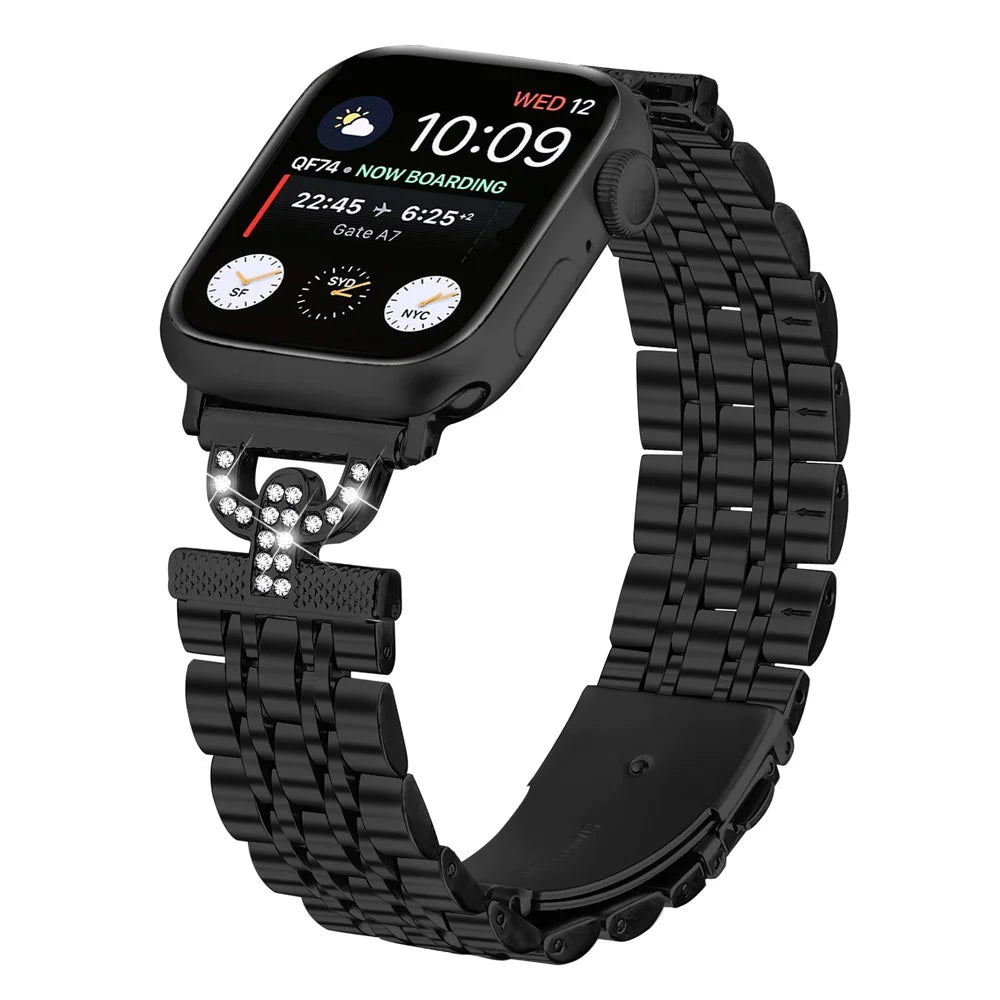Watch Band for Apple Watch Ultra 3 2 1 49mm / Series 11 10 46mm / 9 8 7 45mm / SE3 SE2 SE 6 5 4 44mm / 3 2 1 42mm Stainless Steel Colored Watch Strap - Black - 3