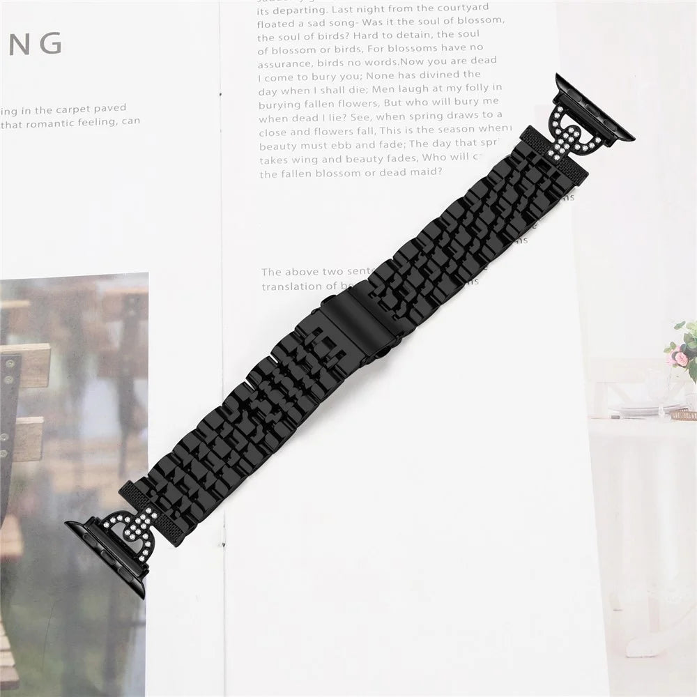 Watch Band for Apple Watch Ultra 3 2 1 49mm / Series 11 10 46mm / 9 8 7 45mm / SE3 SE2 SE 6 5 4 44mm / 3 2 1 42mm Stainless Steel Colored Watch Strap - Black - 6