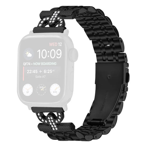 Watch Band for Apple Watch Series 11 10 42mm / 9 8 7 41mm / SE3 SE2 SE 6 5 4 40mm / 3 2 1 38mm Rhinestones Decor Stainless Steel Colored Watch Strap - Black - 1