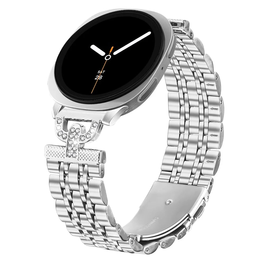 Watch Band for Samsung Galaxy Watch8 Classic 46mm / Watch8 44mm / 40mm 7-Bead D-Shape Rhinestones Decor Silver Stainless Steel Strap - 2