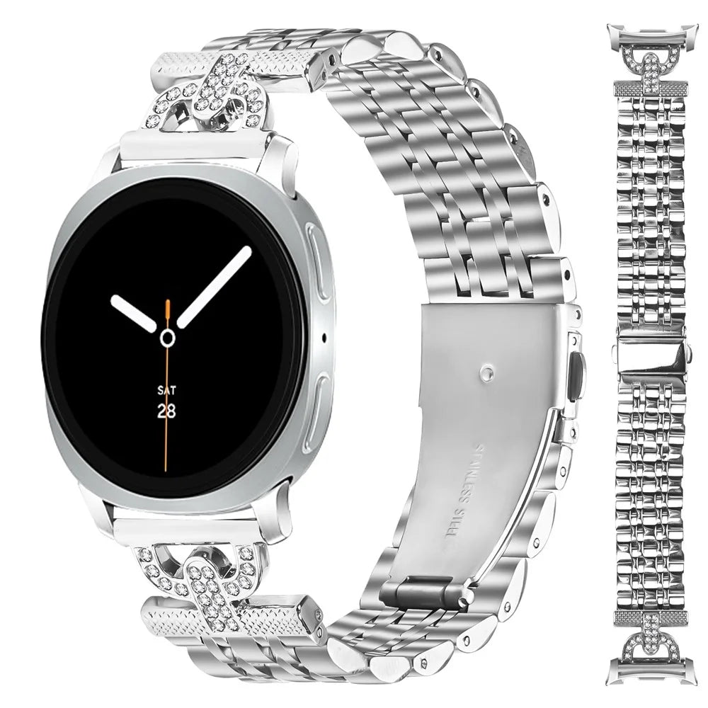 Watch Band for Samsung Galaxy Watch8 Classic 46mm / Watch8 44mm / 40mm 7-Bead D-Shape Rhinestones Decor Silver Stainless Steel Strap - 3