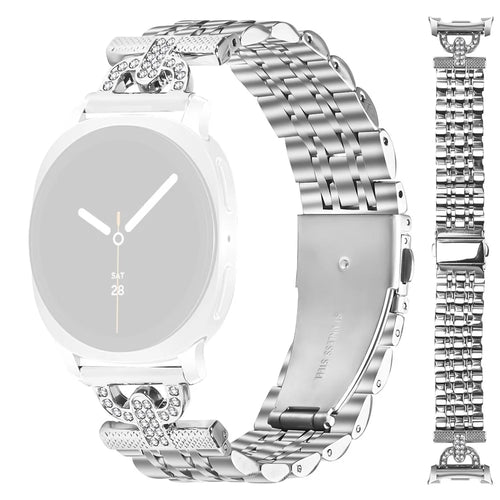 For Samsung Galaxy Watch Ultra2 47mm / Watch Ultra (2025) 47mm / Watch Ultra 47mm Watch Band 7-Bead D-Shape Rhinestones Decor Silver Stainless Steel Strap - 1