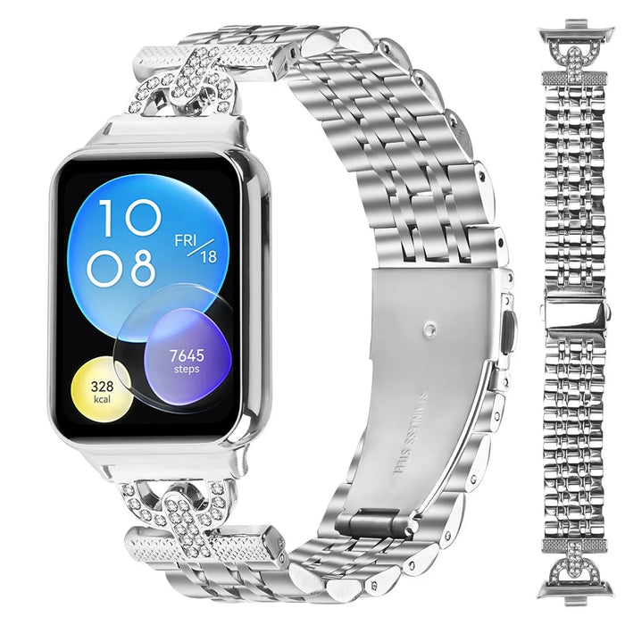 For Xiaomi Smart Band 10 Pro / 9 Pro / 8 Pro / Redmi Watch 6 / 5 / 4 Watch Band 7-Bead D-Shape Rhinestones Decor Silver Stainless Steel Strap - 2