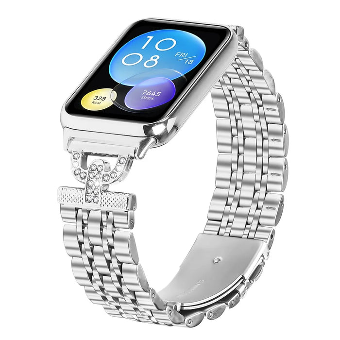 For Xiaomi Smart Band 10 Pro / 9 Pro / 8 Pro / Redmi Watch 6 / 5 / 4 Watch Band 7-Bead D-Shape Rhinestones Decor Silver Stainless Steel Strap - 3